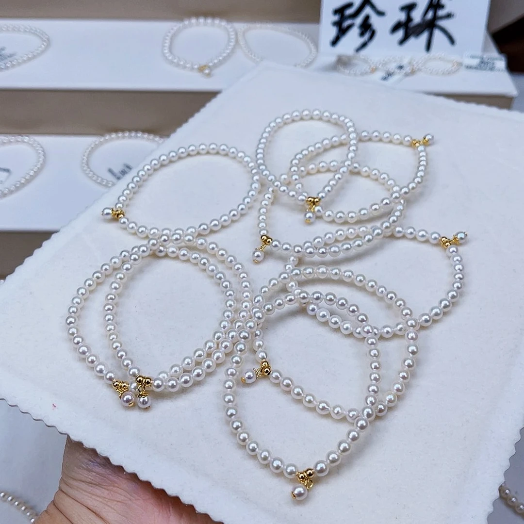 银S925镶嵌手绳淡水珍珠4-5天然淡水珍珠手串