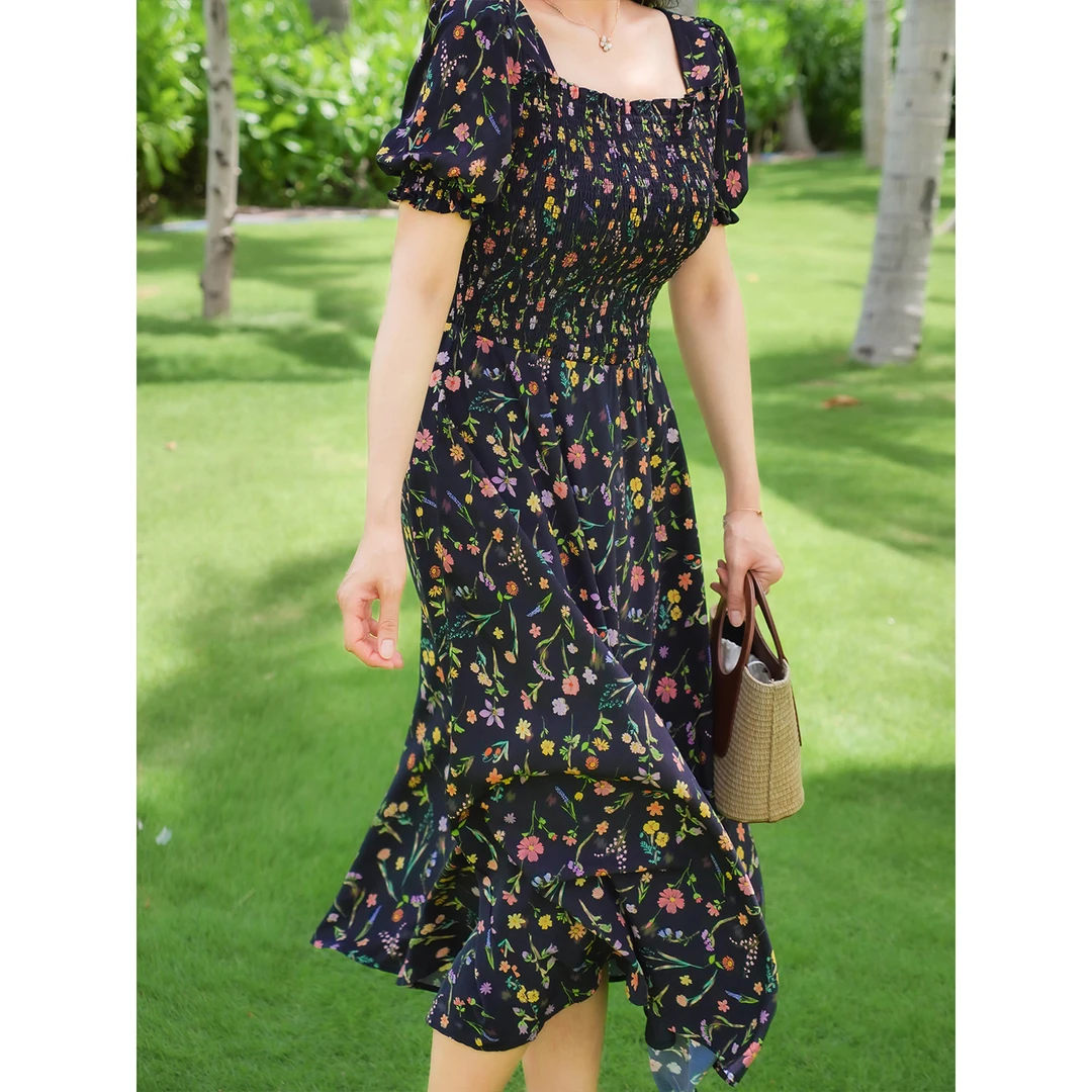 ERINA姨太太原创微胖 法式甜美小碎花连衣裙浪漫度假长裙弹力胖mm