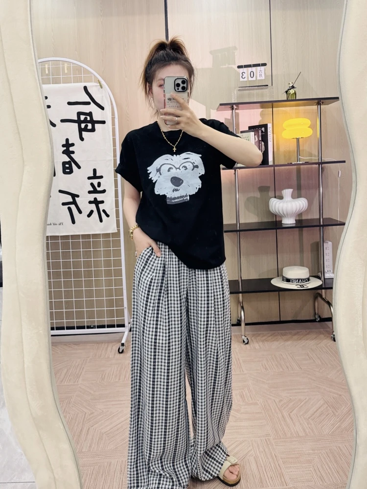 【抽象狗头】夏季ins宽松纯棉短袖t恤女2025新款印花卡通百搭Q0117