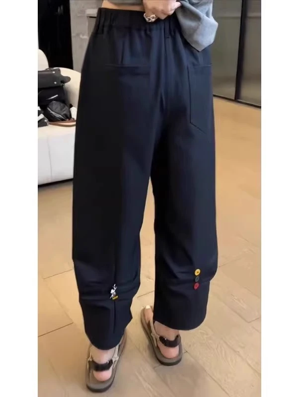 宽松慵懒风阔腿裤小个子休闲百搭九分裤大码夏季薄款设计感休闲裤