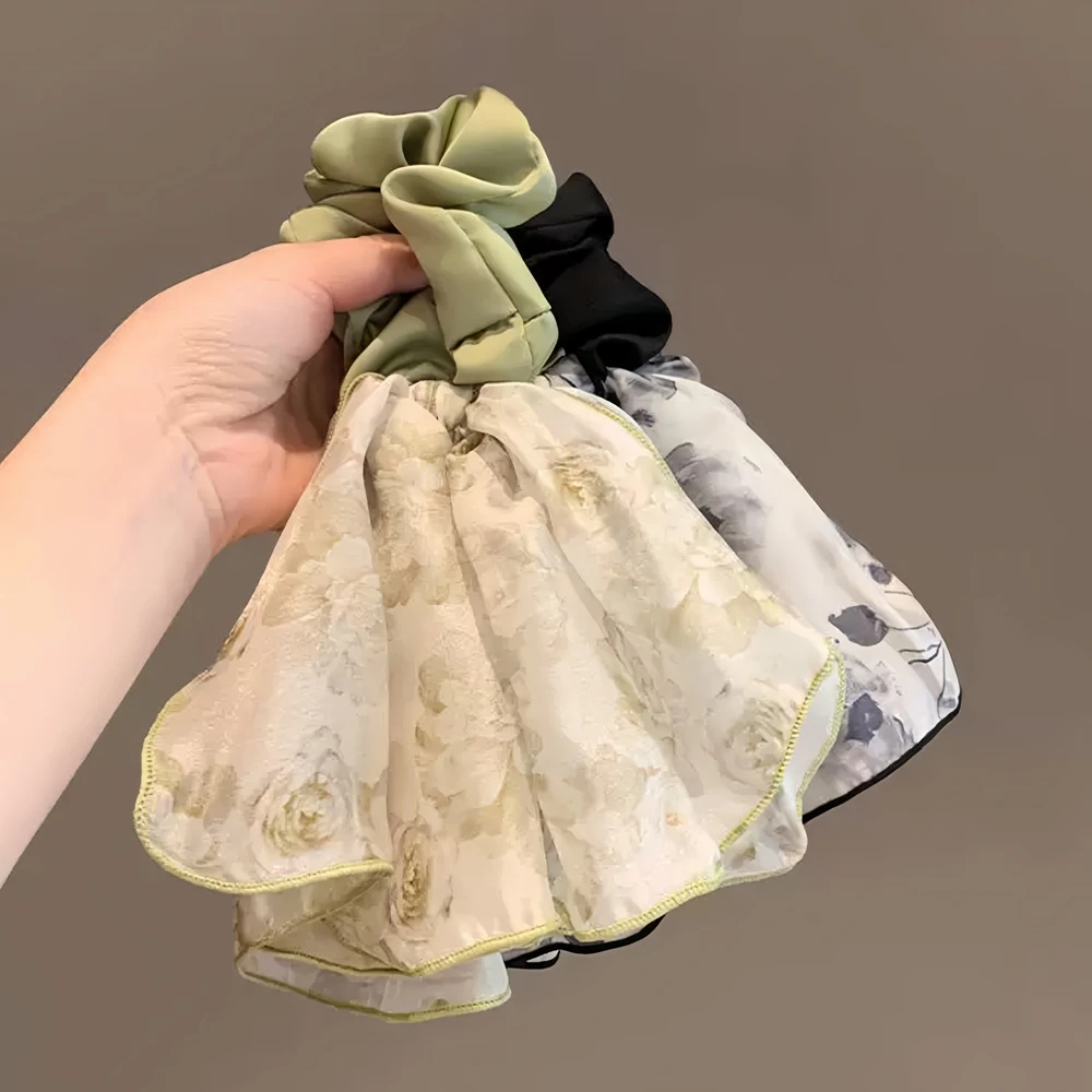 夏季复古碎花飘带大肠发圈温柔网纱缎面发绳森系头绳橡皮筋发饰品