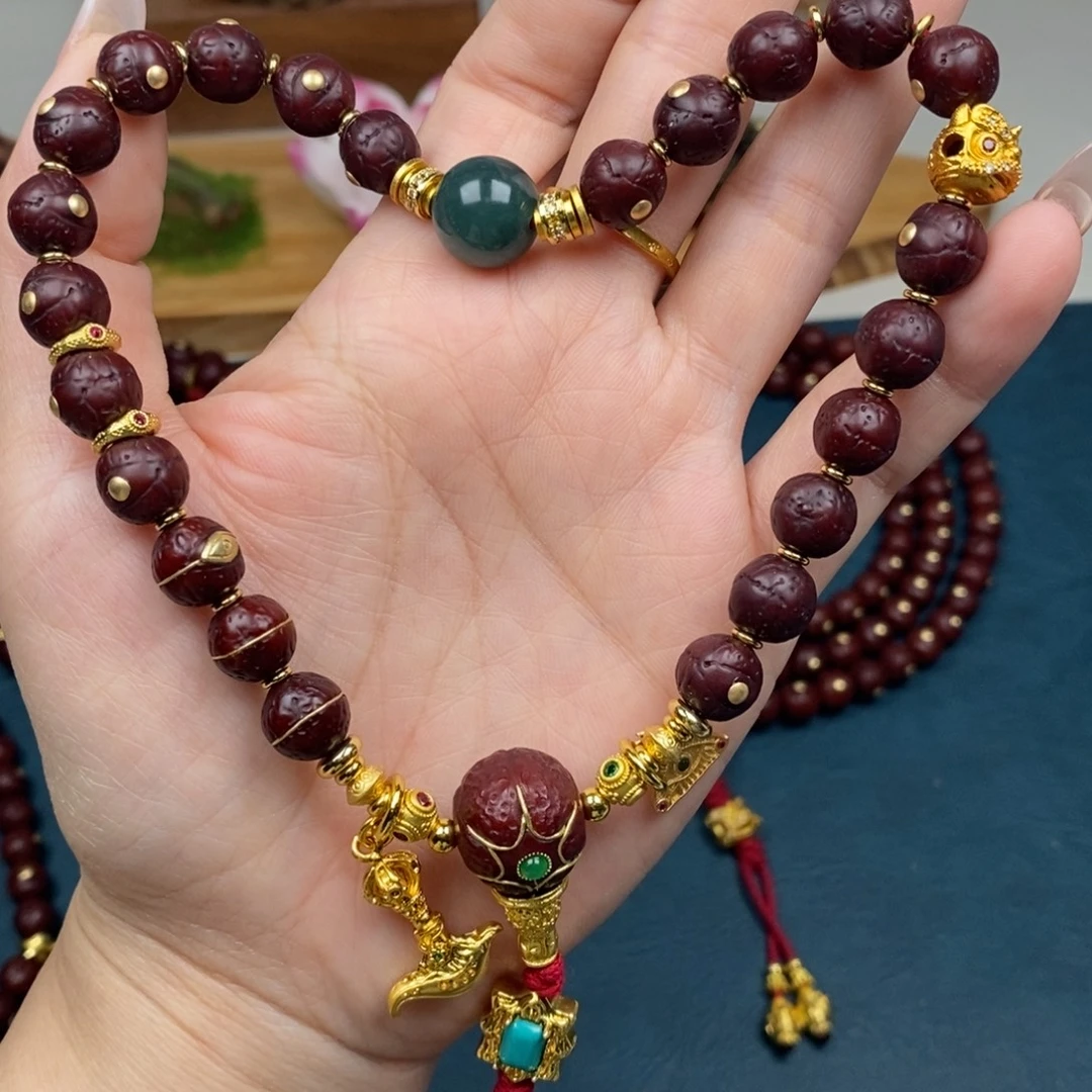 手串凤眼菩提手持金钉满配绿9.5