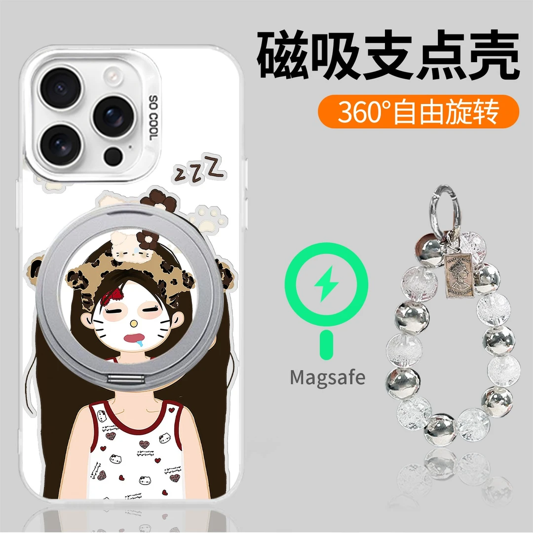 头套女孩适用苹果16Pro华为mate60小米0PP0二合一旋转支架手机壳