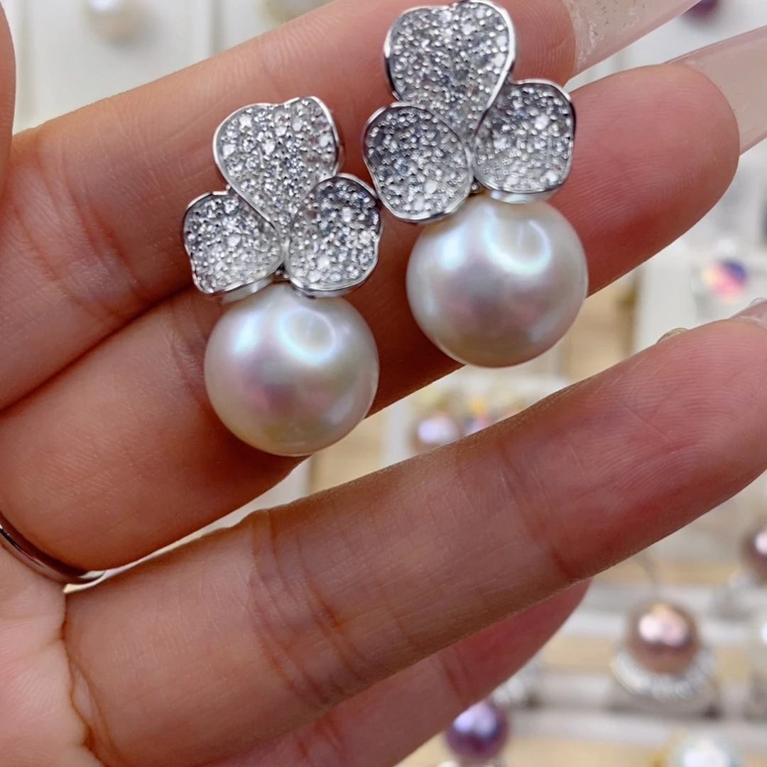 淡水珍珠耳饰银S925镶嵌蓝****桃