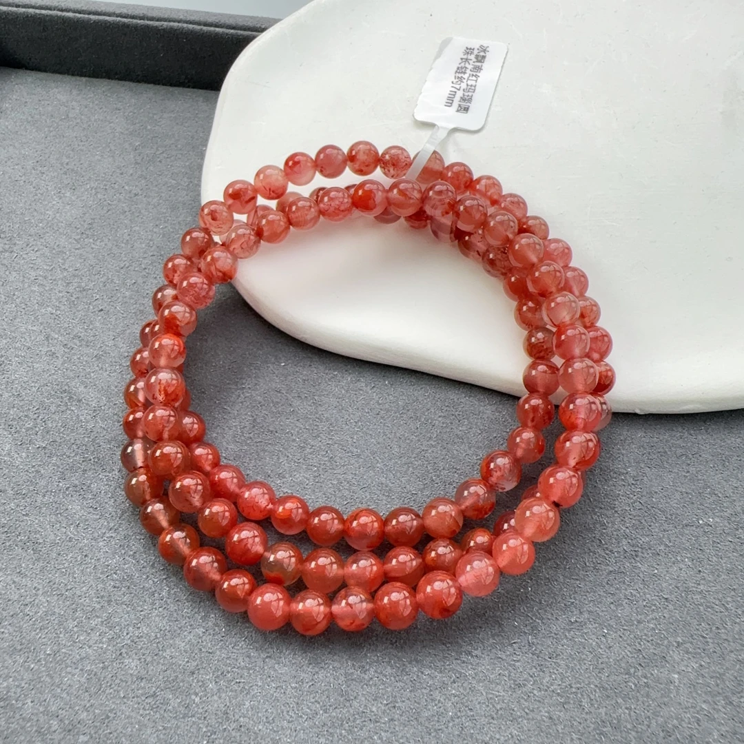 冰飘南红玛瑙圆珠长链约7mm