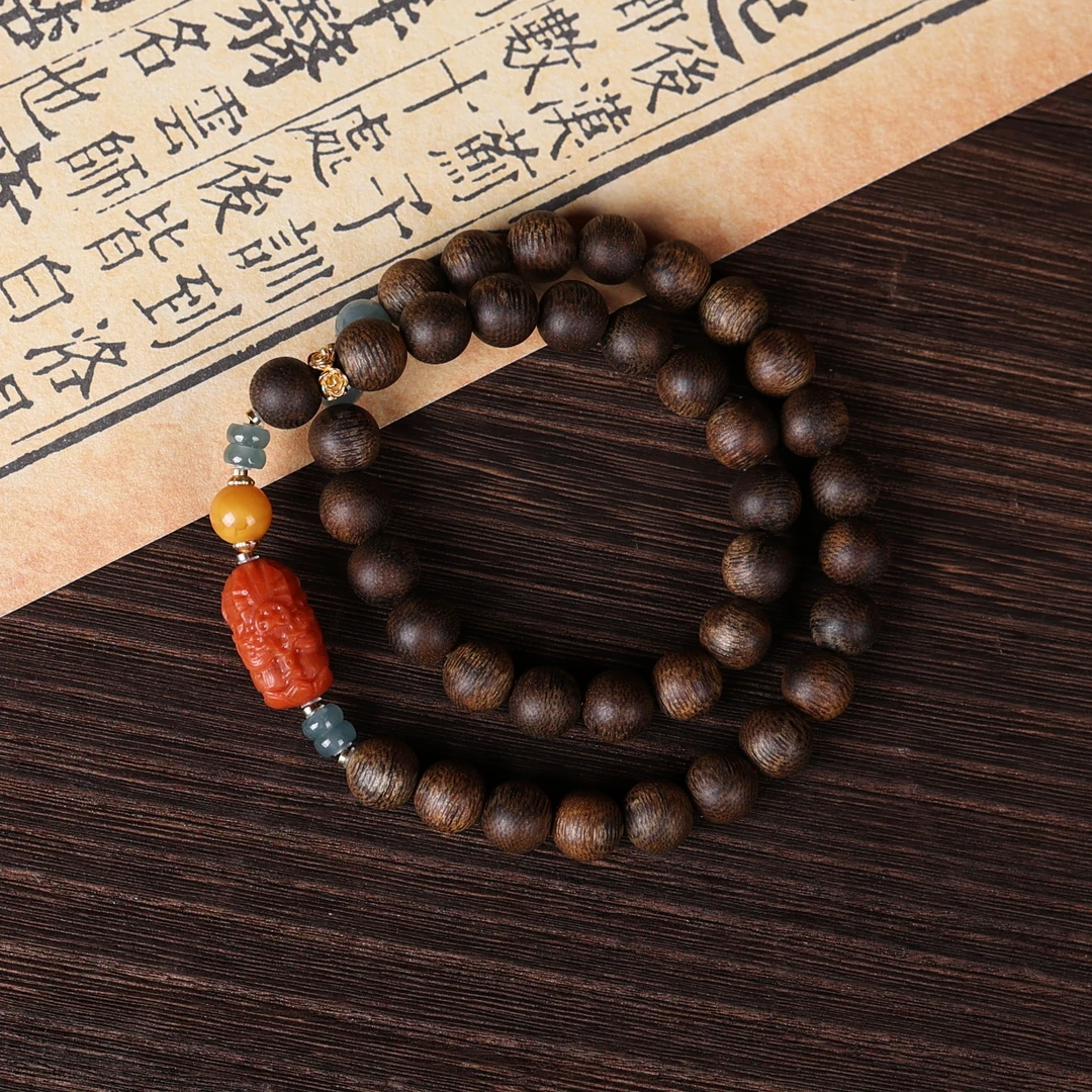 沉香【奇香堂】沉香手串-沉水玉化老白棋0.8双圈扎基拉姆设计款