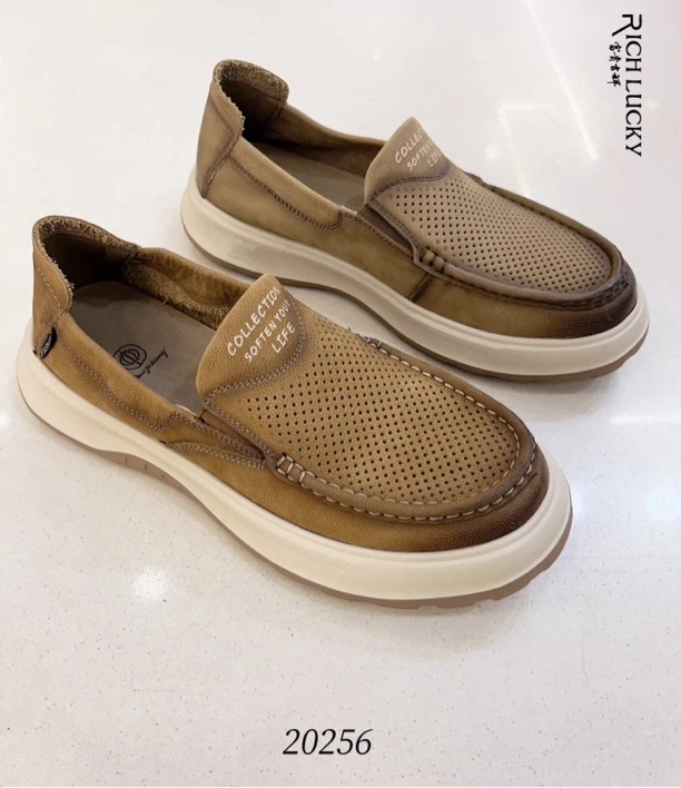 休闲休闲皮鞋舒适轻便镂空皮鞋单鞋网面鞋牛皮一脚蹬皮鞋男士