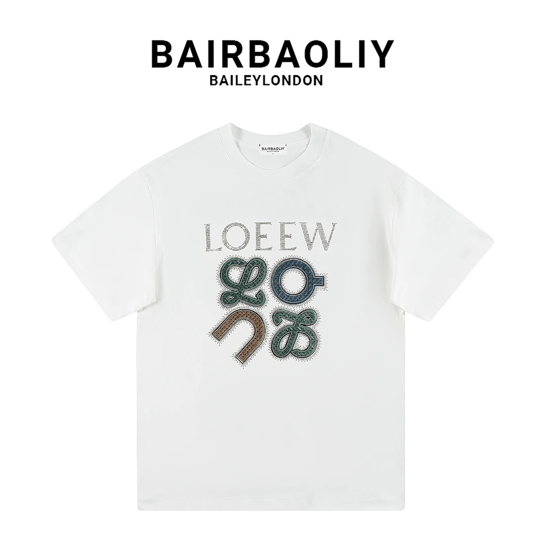 BAIRBAOLIY新款潮牌重工闪钻立体烫印高级感时尚短袖T恤轻奢男装