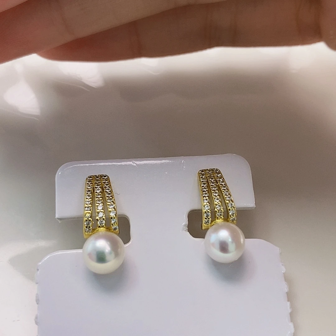 银S925镶嵌特价极光耳饰淡水珍珠