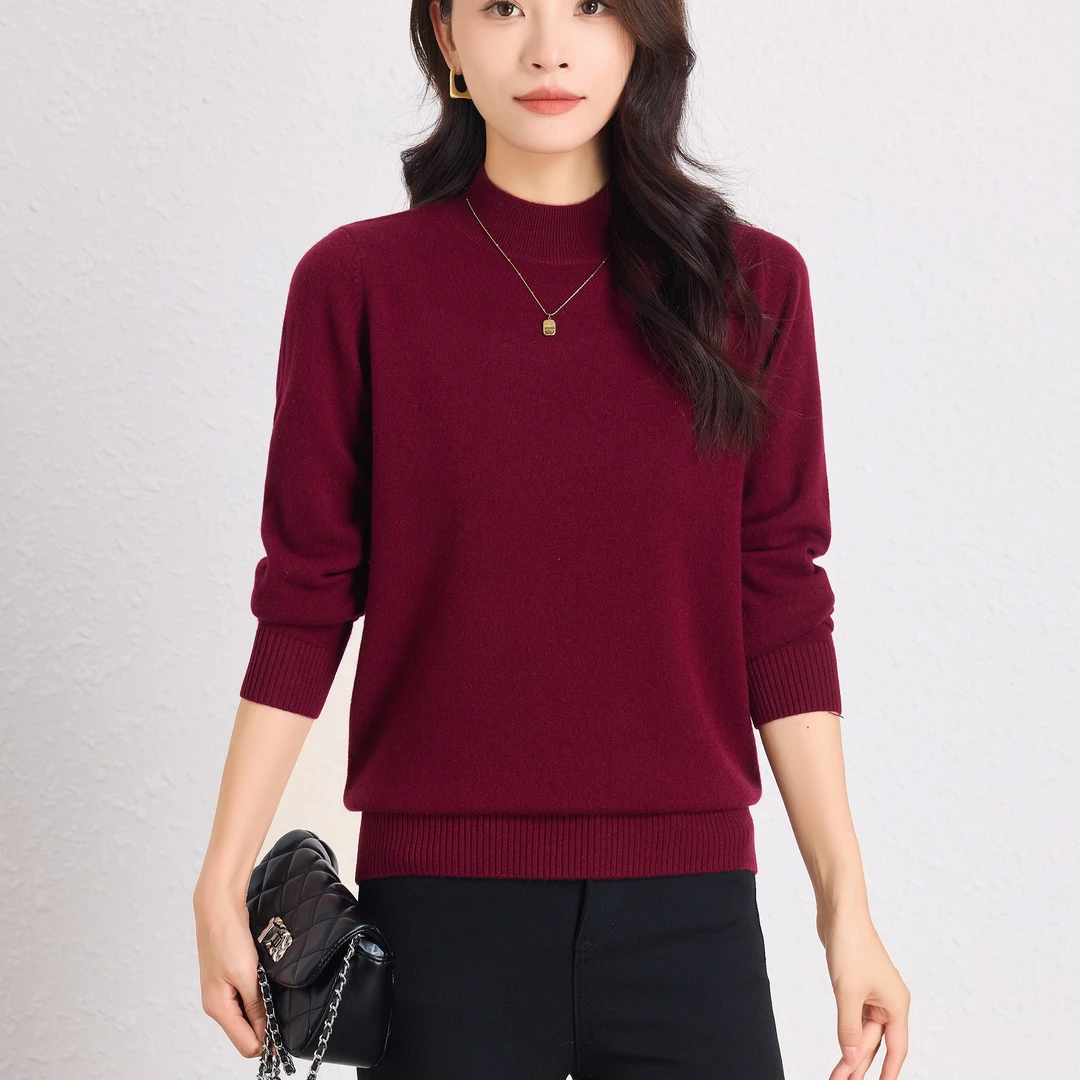 纯羊毛纯色圆领高领半高领女士秋冬百搭针织羊毛衫