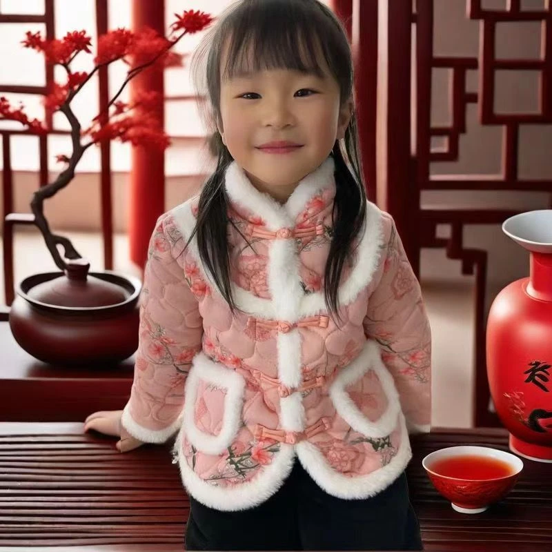 儿童棉服花棉袄加绒保暖加厚加绒保暖
