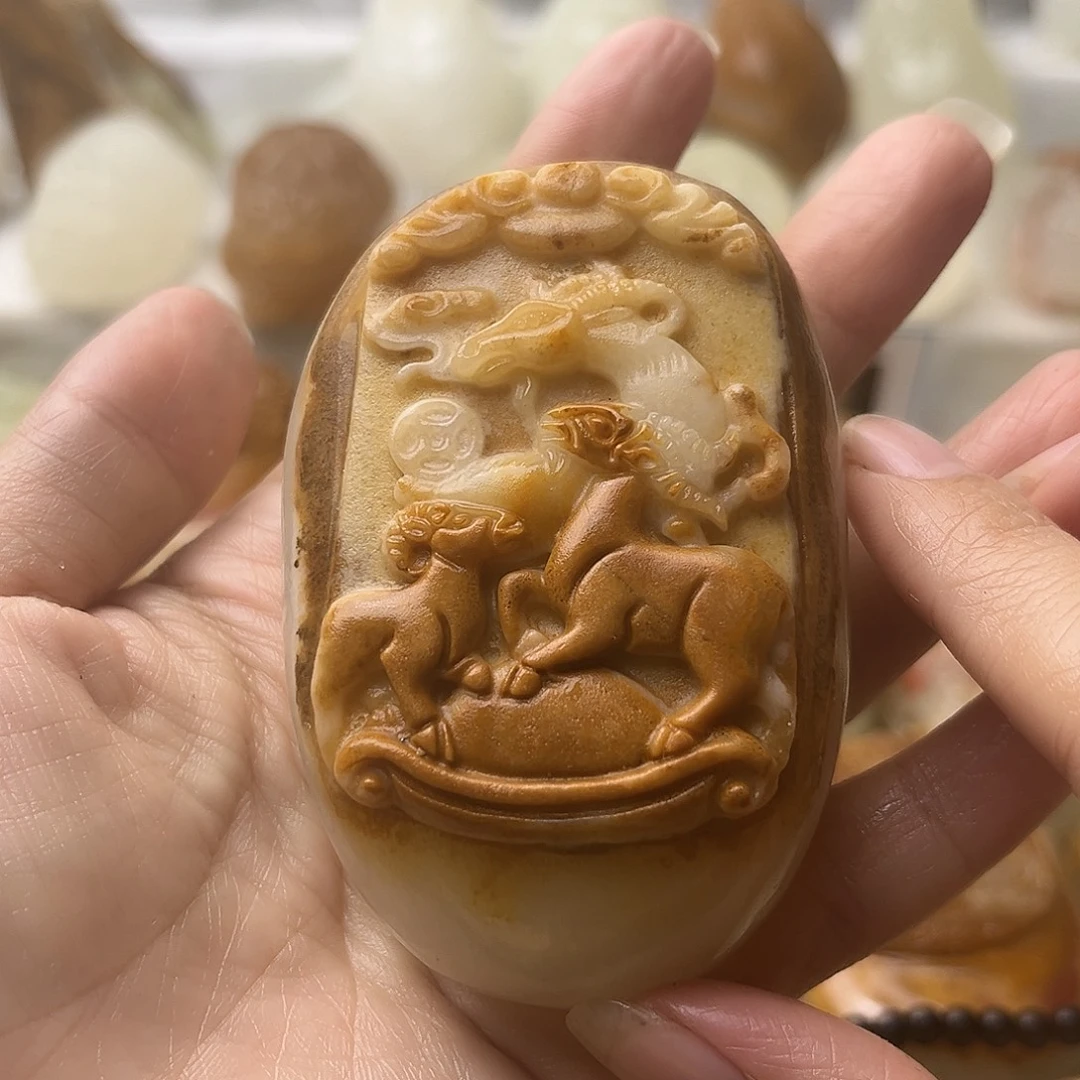 石材方解石手把摆件不退换羊