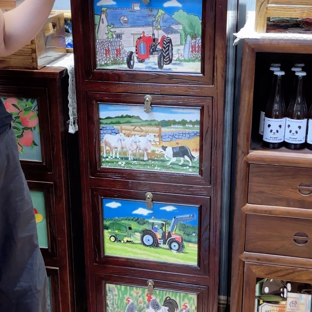 瓷片128.45.35老榆木边角柜端午福利