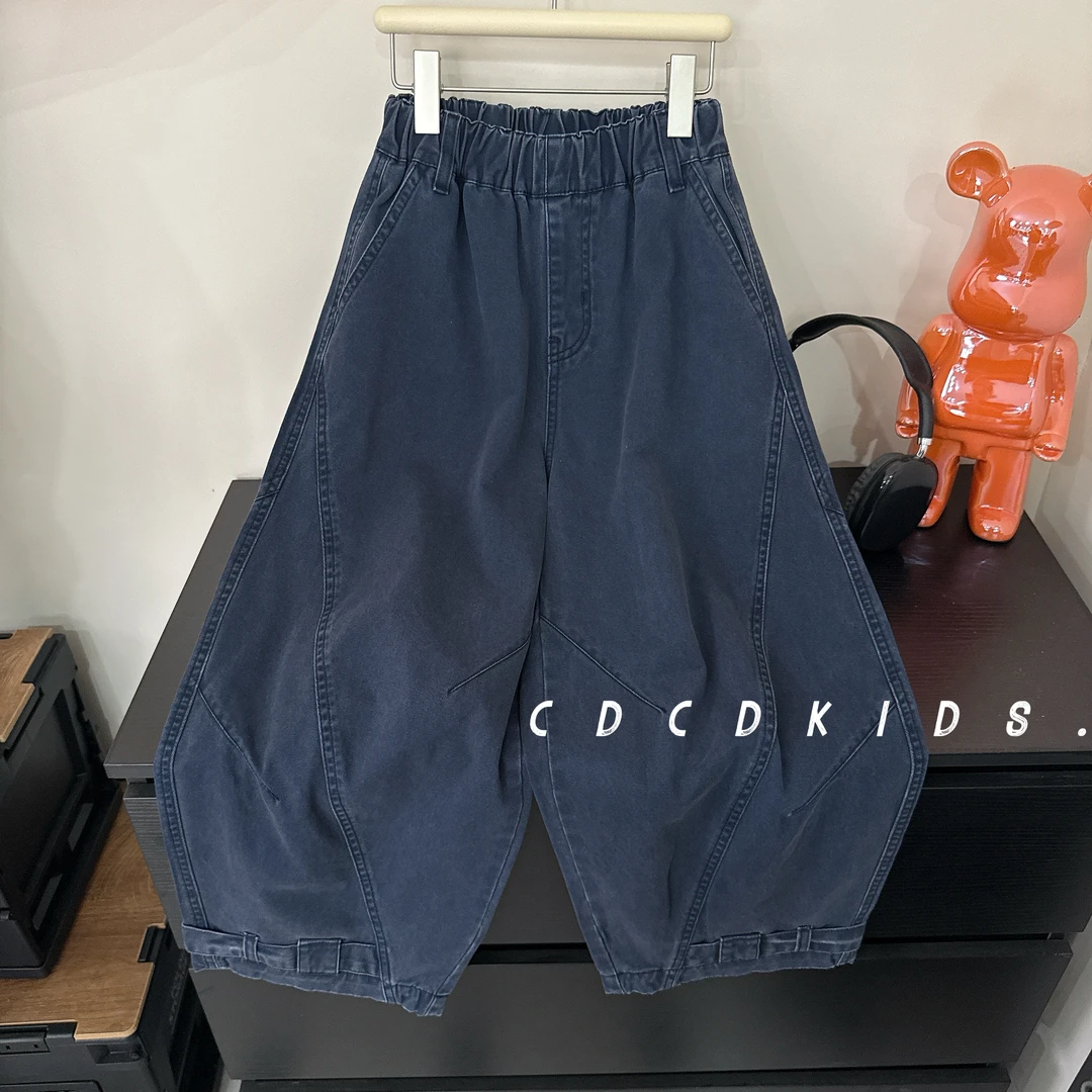 川度2702儿童拼接弯刀裤男女童韩版宽松休闲裤秋季长裤百搭工装裤