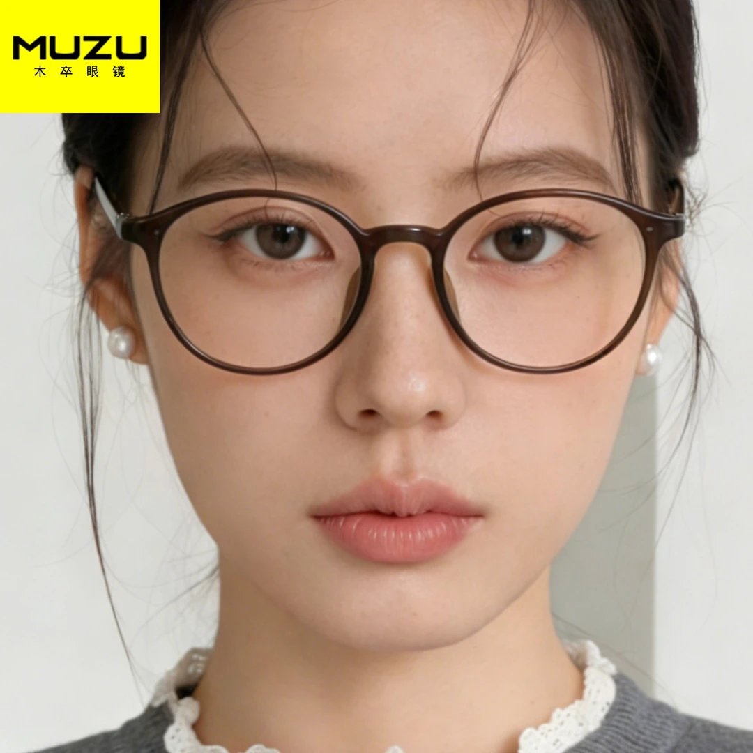 MUZU木卒素颜神器黑框眼镜女近视可配度数超轻显脸小防蓝光平镜男