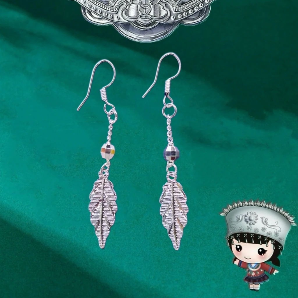 合金耳饰 银叶子耳环