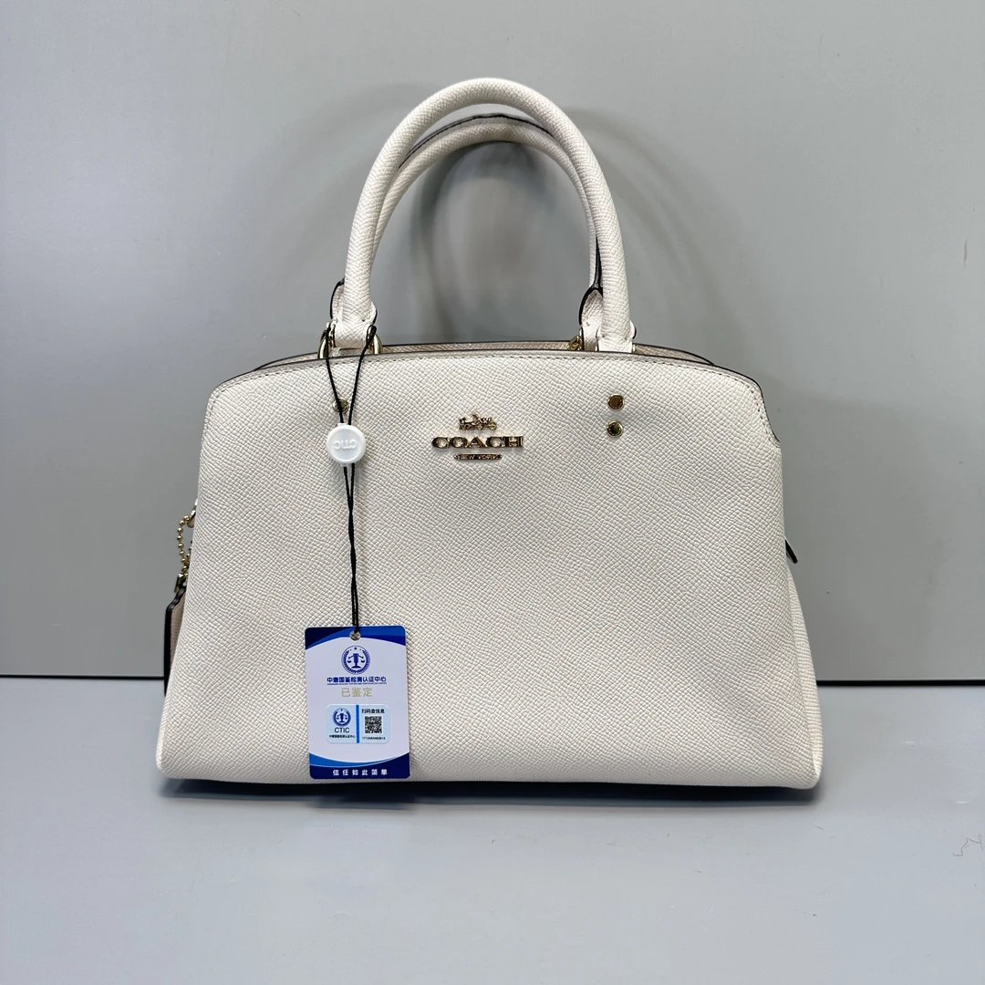 95新 COACH/蔻驰 （少肩带)白色荔枝纹戴妃包26*17x11cmL121714