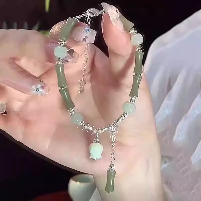 纯铜石英石手链 普陀山开X爆款竹节铃兰花手链新中式清冷感