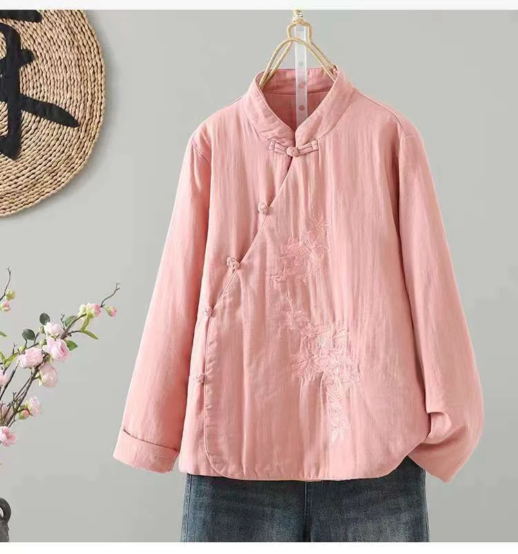 【全色】新中式刺绣夹棉轻薄保暖斜襟盘扣立领国风棉衣25207