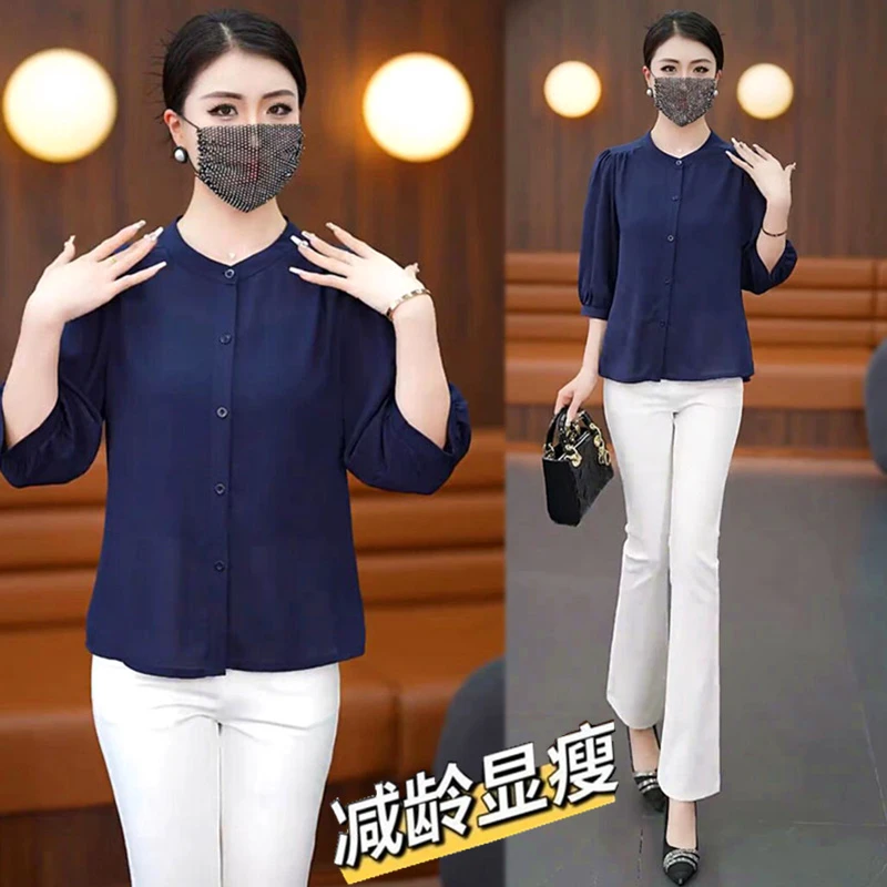 【9个颜色】夏季薄款七分袖冰丝衬衫大码宽松显瘦遮肚中袖防晒开衫