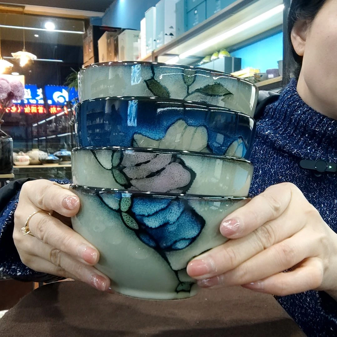 瓷片小可陶瓷高温釉下彩一组四只