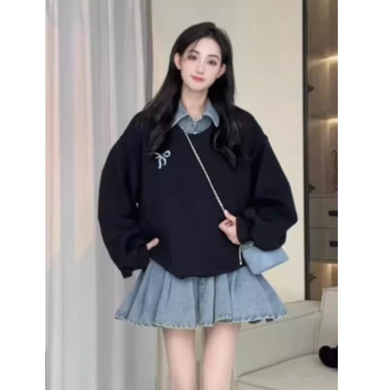 2025设计感小众假两件卫衣拼接裙女秋季新款时尚气休闲质宽松短裙