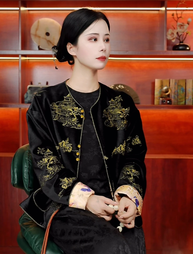 【晚秋】双面双穿刺绣风景画慵懒风气质外套