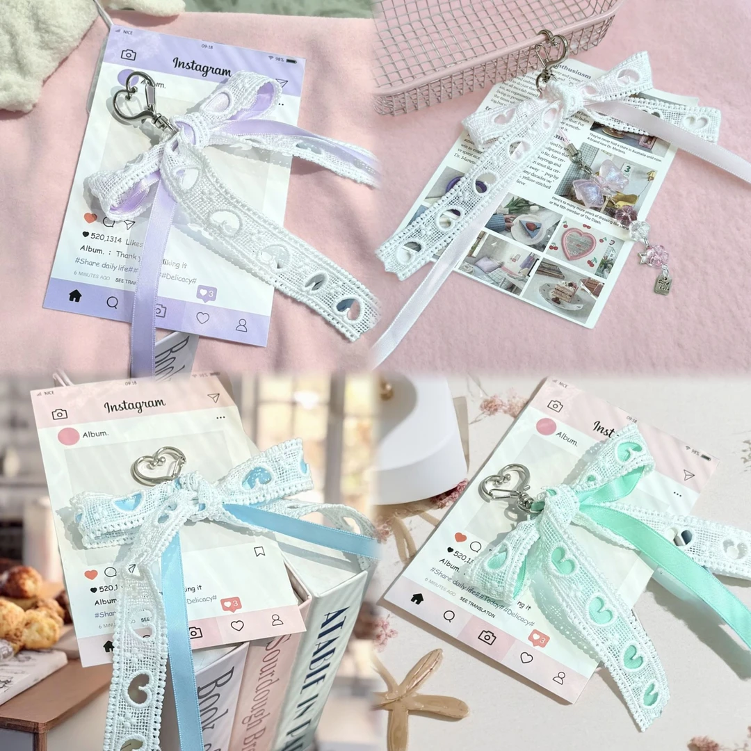 芭蕾爱心少女蝴蝶结奶蓝缎带包挂件新款挂链可爱多元素丝带钥匙扣