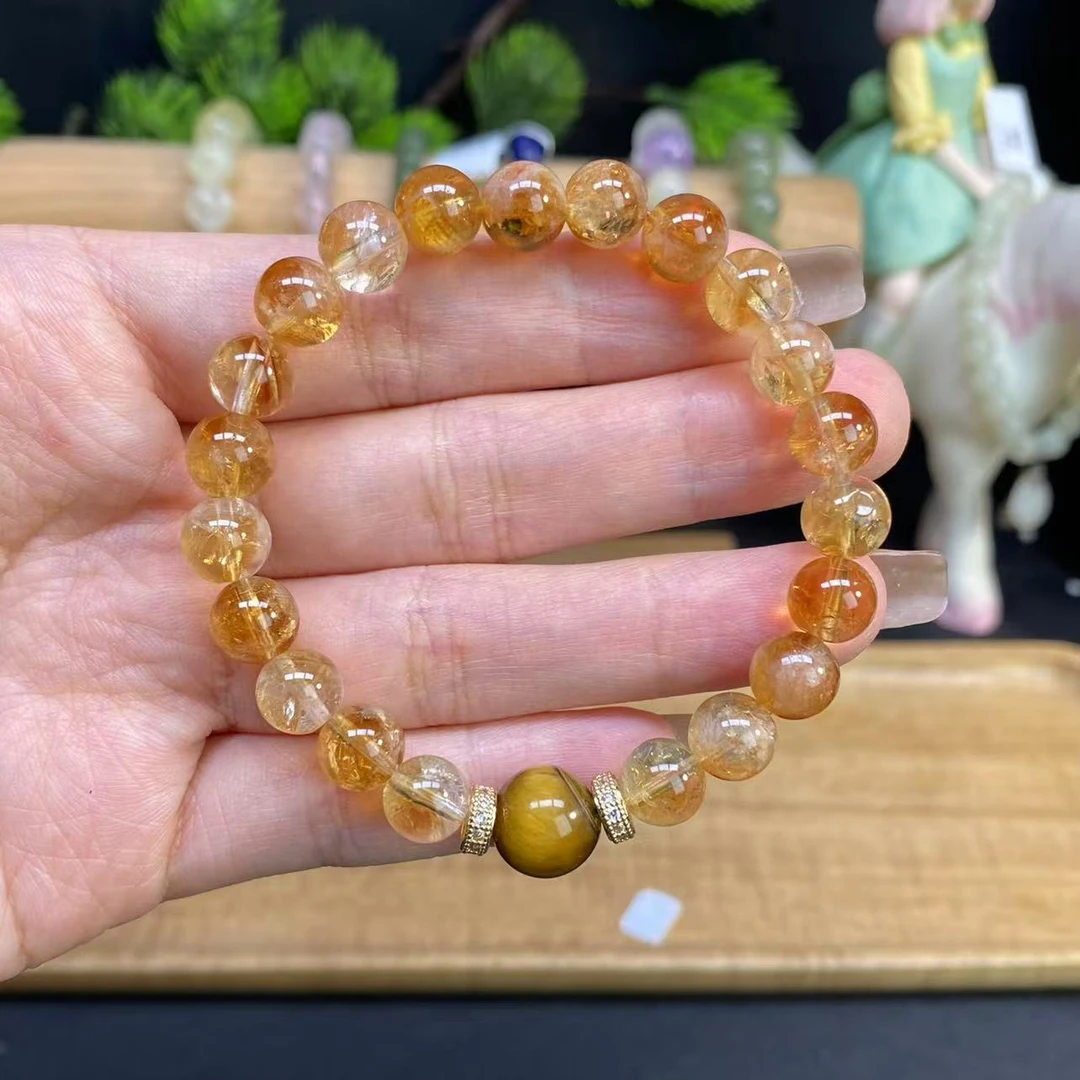 【黄塔晶8m手串】A1146搭配虎眼石路路通招米手串