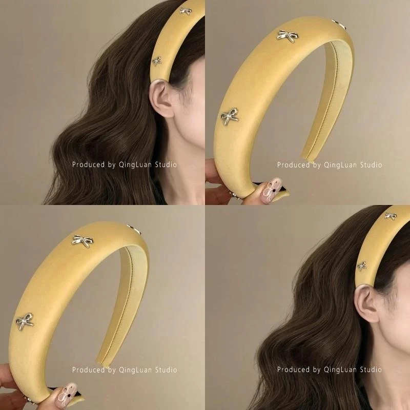 芝士奶油黄~法式蝴蝶结发箍女2025新款甜美ins少女高颅顶发箍盘发