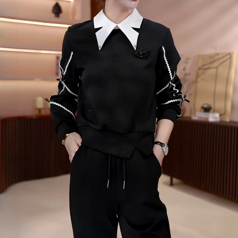 法式设计感轻奢洋气小上衣女2025秋季新款时尚百搭POLO领撞色卫衣