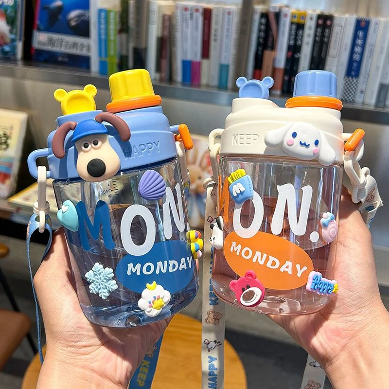 水杯吸管女生学生夏季高颜值可爱便携新款水壶儿童塑料双饮杯子