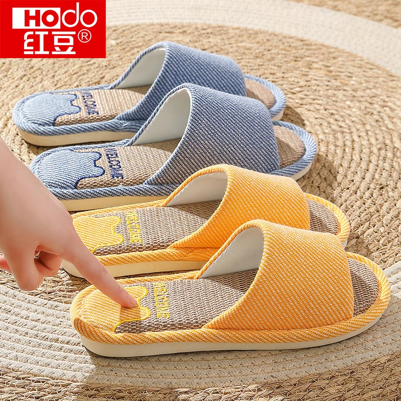 红豆夏季新款亚麻拖鞋居家室内女款款防滑透气吸汗情侣棉麻鞋男士