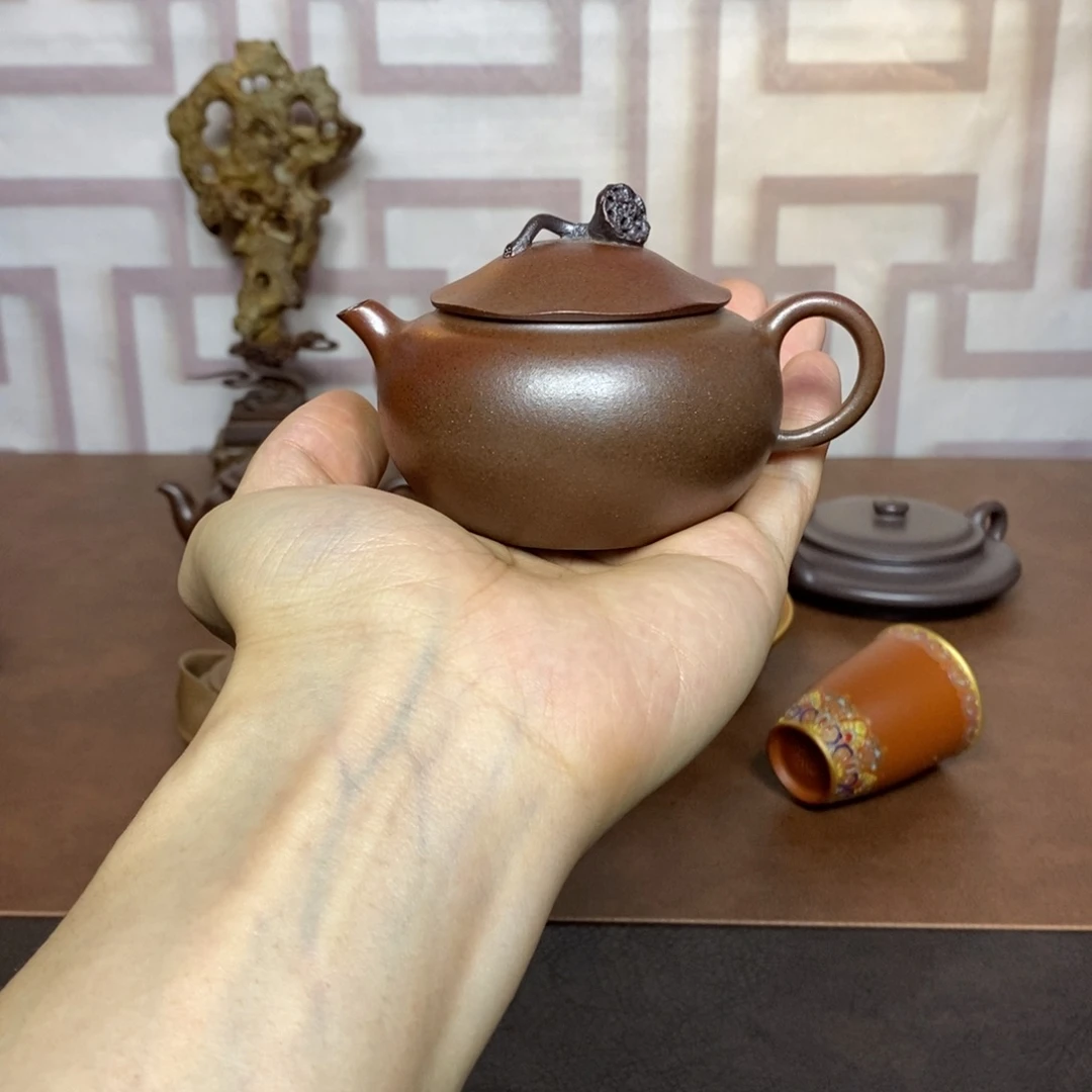 茶壶紫砂紫砂茶具老段柴烧荷塘情趣