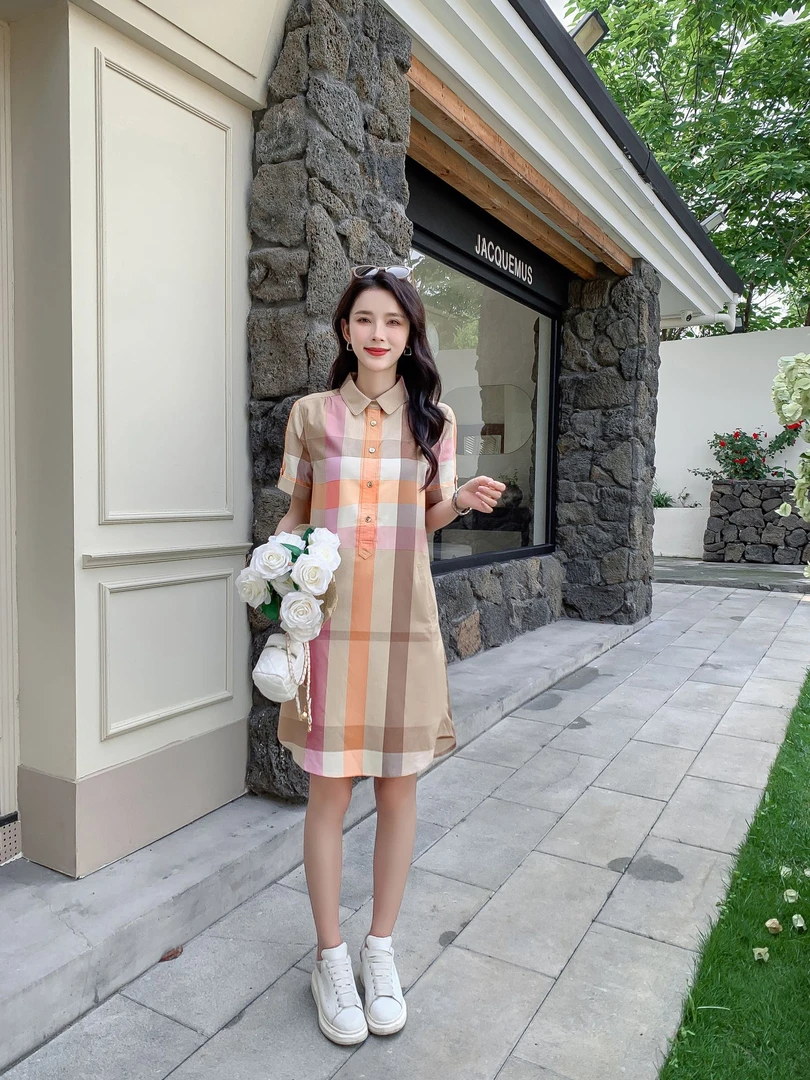 l8格子POLO领短袖格纹轻熟风连衣裙显瘦夏季盐系少年感155006