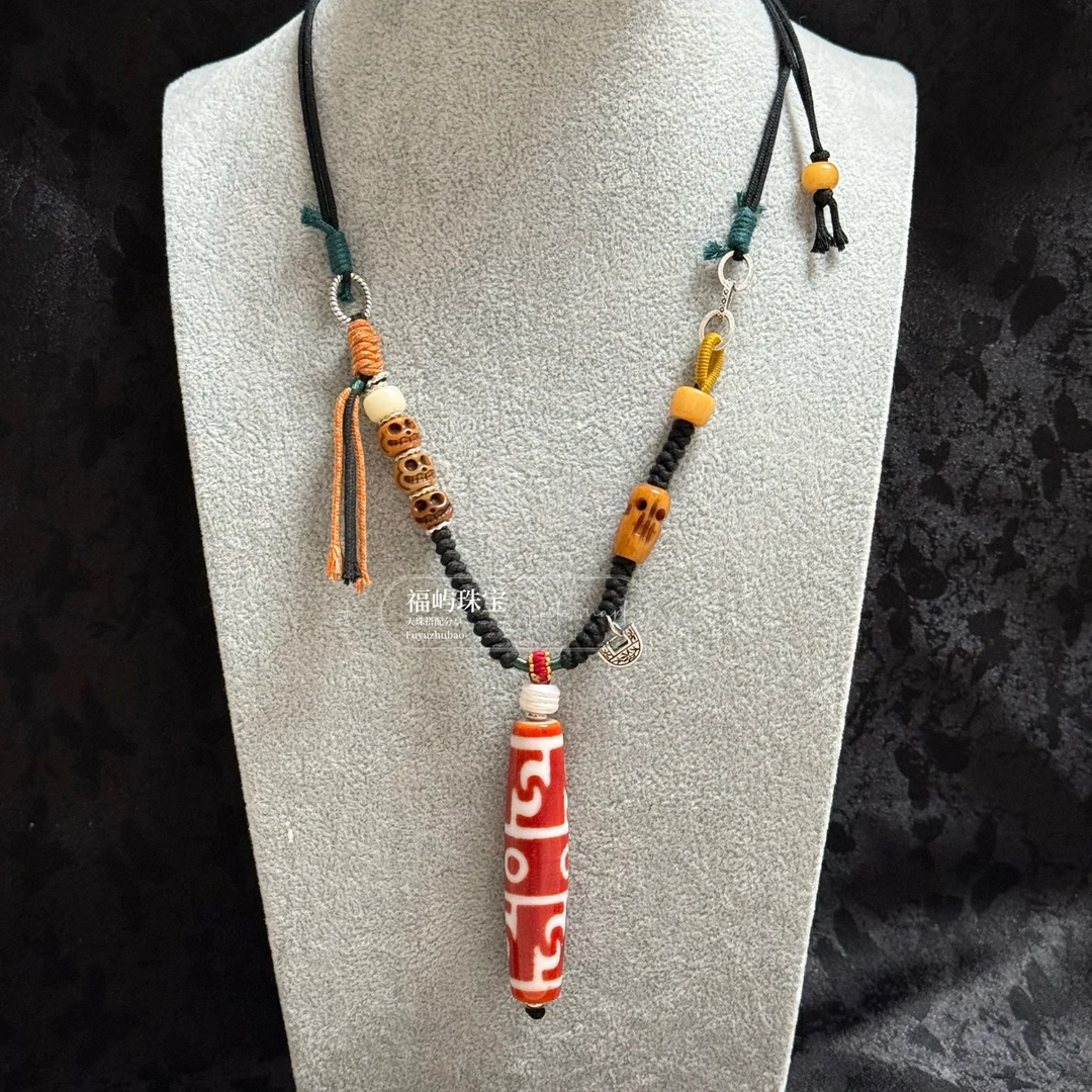 红肉三眼莲师藏式手工编织吊坠