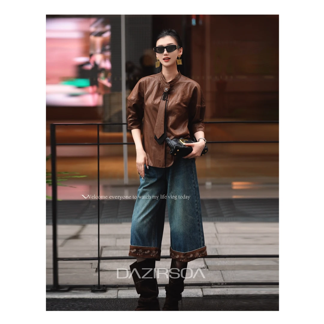 ‘’最丽佳人”时尚百搭拼接领带个性小众衬衫 AB027