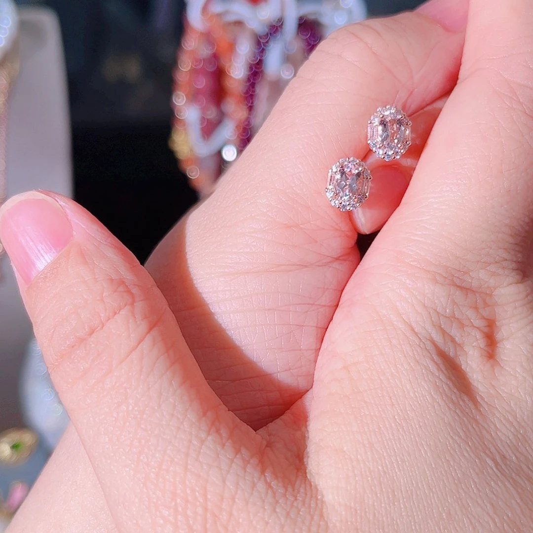 绿柱石耳饰银S925镶嵌