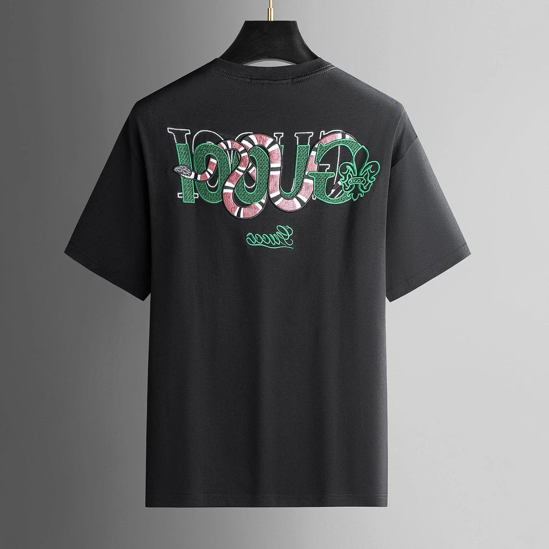 高端潮牌2025夏季字母刺绣短袖T恤新款时尚百搭圆领半袖男装短袖