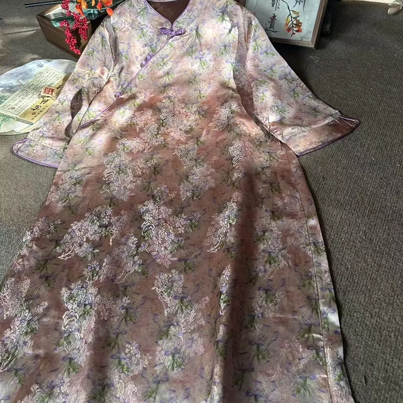 夏季新款新中式国风遮肉显瘦斜襟绿柳成荫旗袍连衣裙