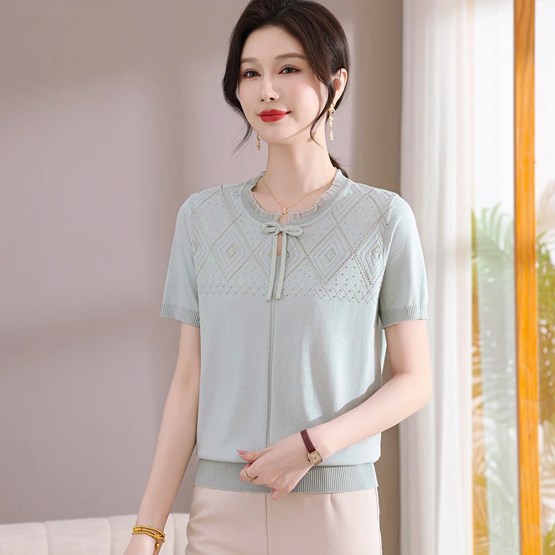 妈妈时尚短袖减龄针织衫春夏2025新款中年女装夏季气质贵夫人上衣