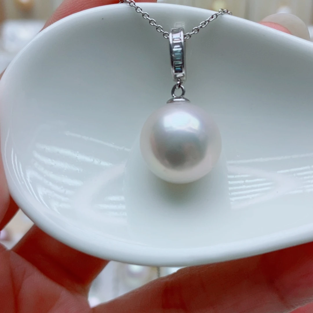 淡水珍珠银S925镶嵌吊坠(赠链)13mm