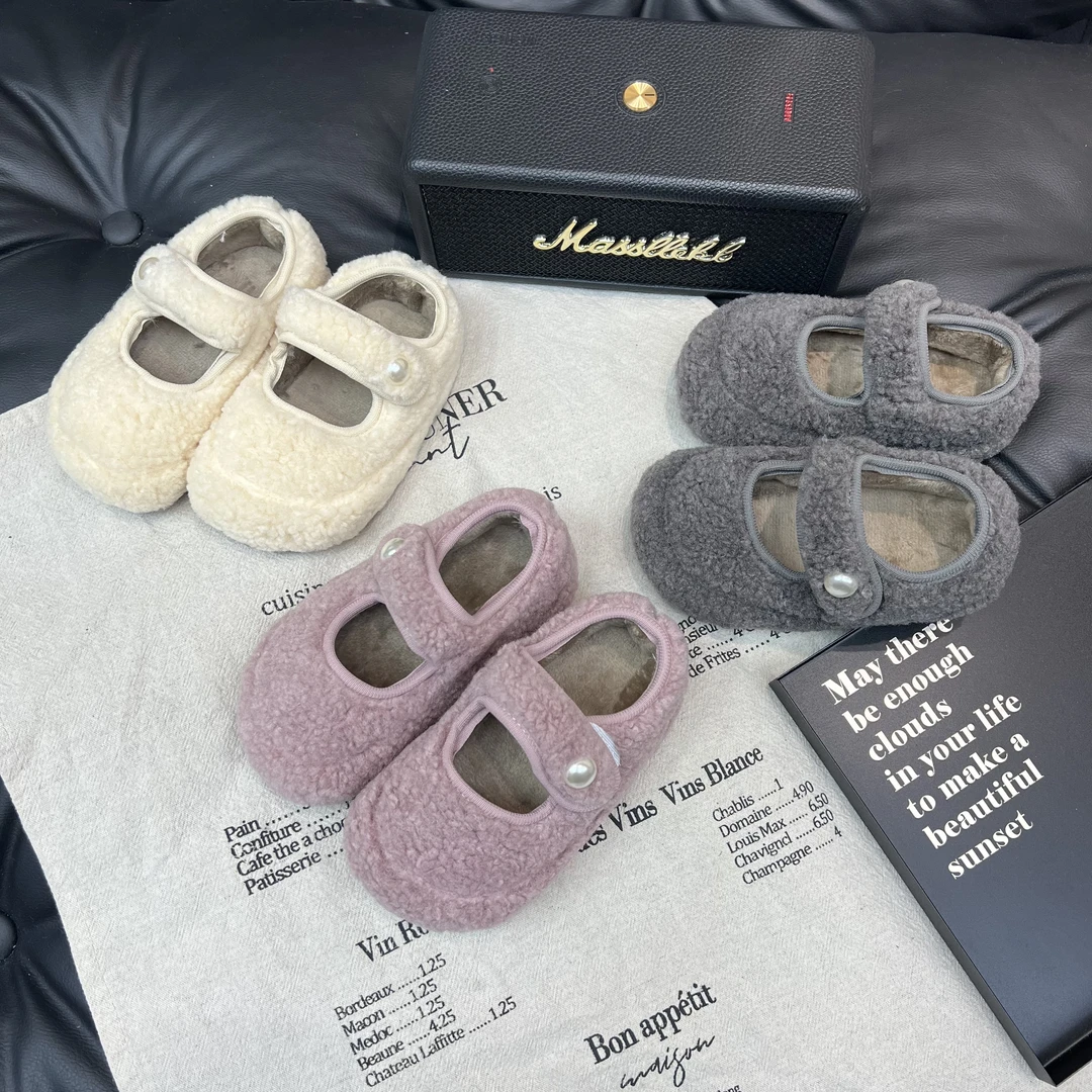 冬季新款珍珠搭扣毛毛鞋亲子棉鞋250313