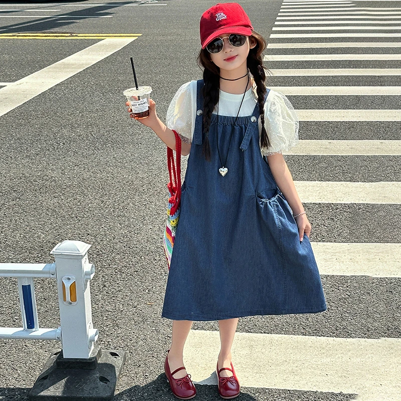 女童夏装套装洋气儿童牛仔背带裙两件套6-12岁潮款女孩大童连衣裙