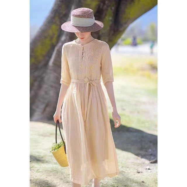 【心怡专属】2025纯苎高端麻刺绣连衣裙