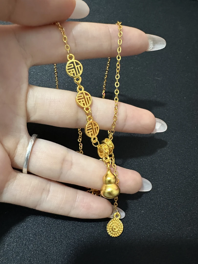 【宝宝专享】S022-高端简约金黄色时尚经典999葫芦项链