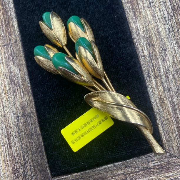 合金胸针 LL 中古首饰vintage 绿琉璃花束胸针