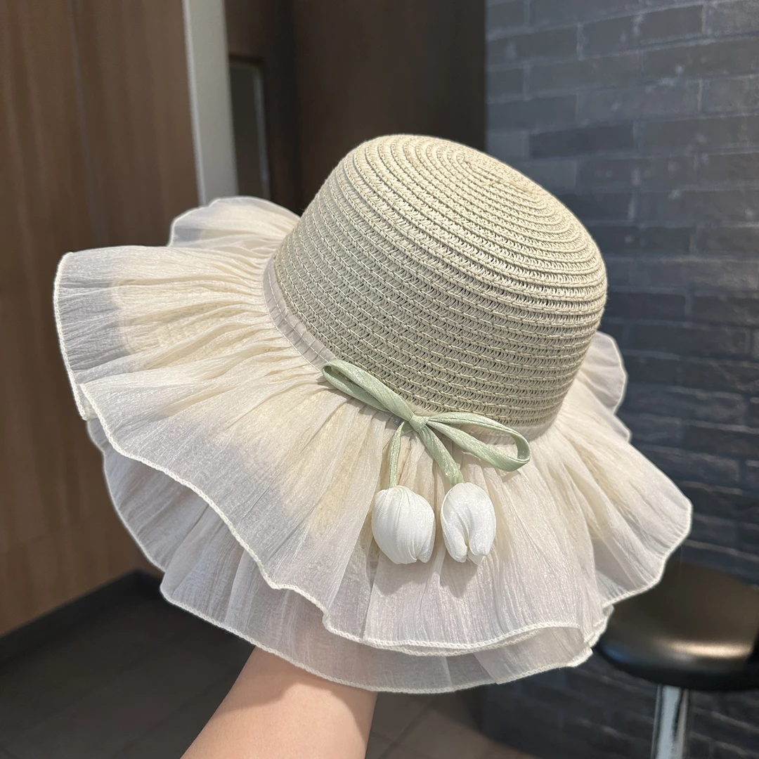 夏天儿童草帽女孩大帽檐遮阳帽女童防晒太阳公主沙滩帽子女夏公主