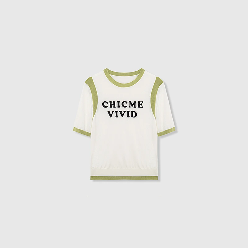 荷比俪女夏圆领清新简约通勤短袖针织衫HVD21650600