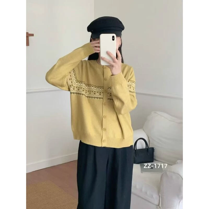 【琳姐】秋季提花开衫毛衣时尚百搭针织衫1717